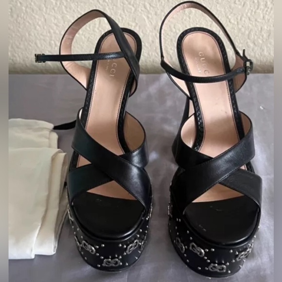 Gucci Interlocking G Logo Platform Ankle Strap Sandals Heels Shoes $1290 - Picture 13 of 16